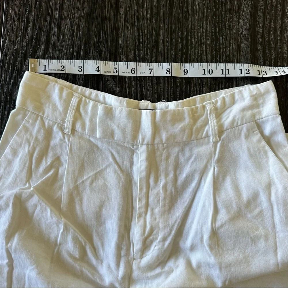 Banana Republic High-Rise Linen-Cotton Wide-Leg Trouser Pants in White, Size 6